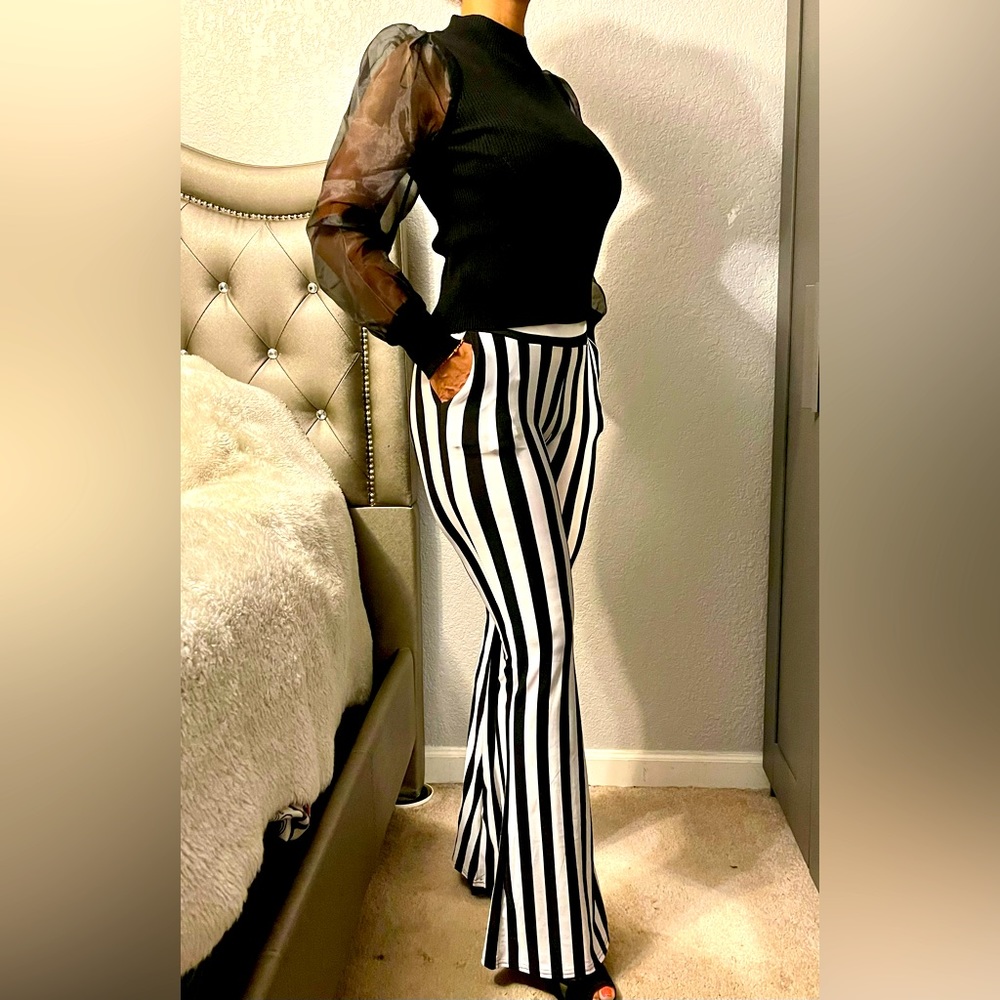 Sweet Republic Sheer Mesh Puff Sleeve Short Top & generic business, casual pants